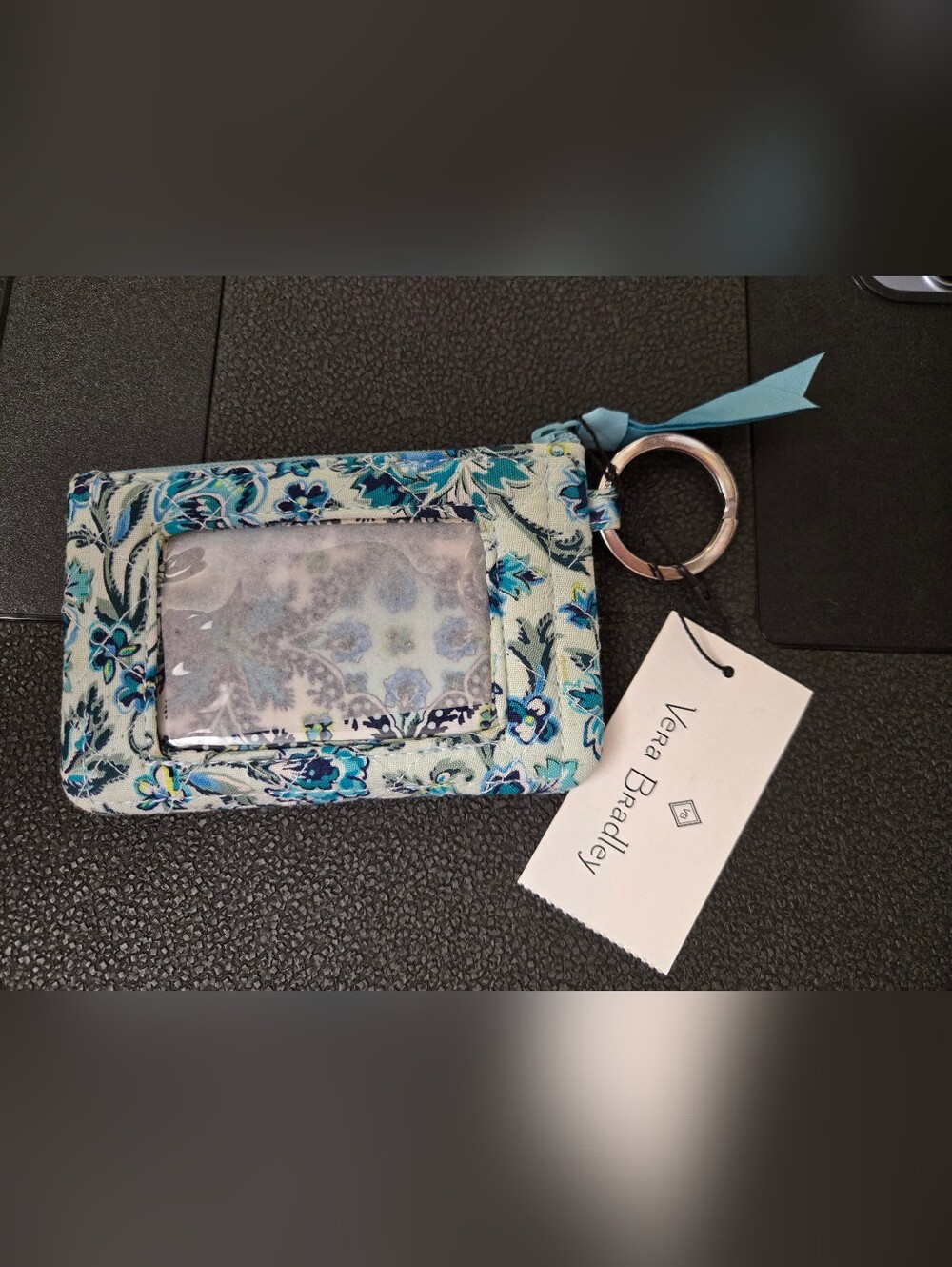 Vera Bradley Blue & Teal Floral Zip ID Case Keyring